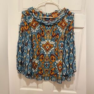 🌷Tory Burch Blue and Orange Pleated Blouse with 3/4 Sleeves
